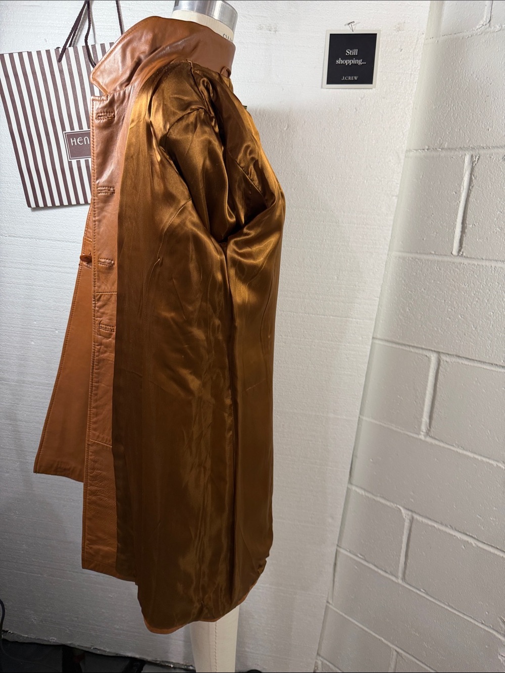Vintage Classic Cognac Leather Button-Front Coat - Picture 8 of 13